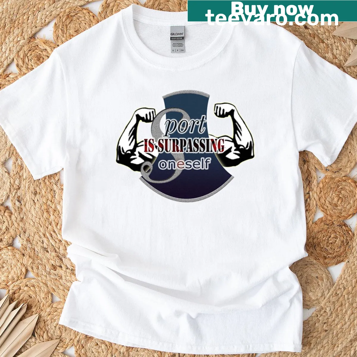 Inspirational Sport Is Surpassing Oneself T-shirt with bold typography — on a men's t-shirt