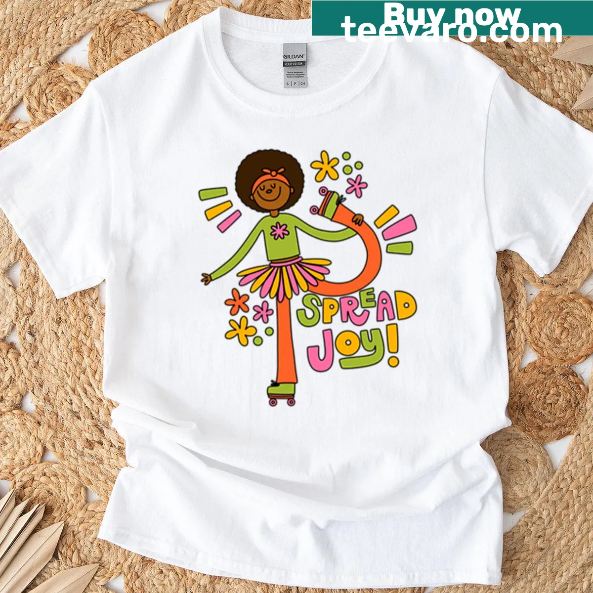 T-shirt with roller skater graphic and flower motifs — on a men's t-shirt