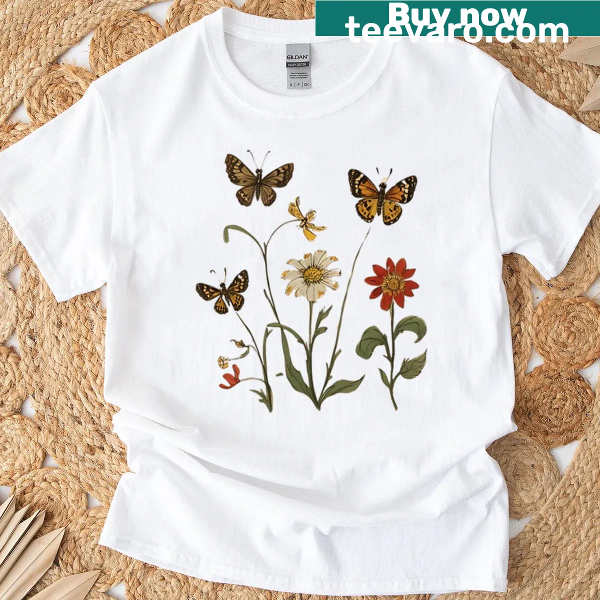 T-shirt featuring a spring-themed nature graphic — on a men's t-shirt