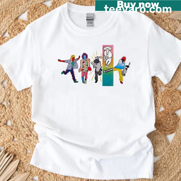 T-shirt featuring a pop art design celebrating 80s rock icons