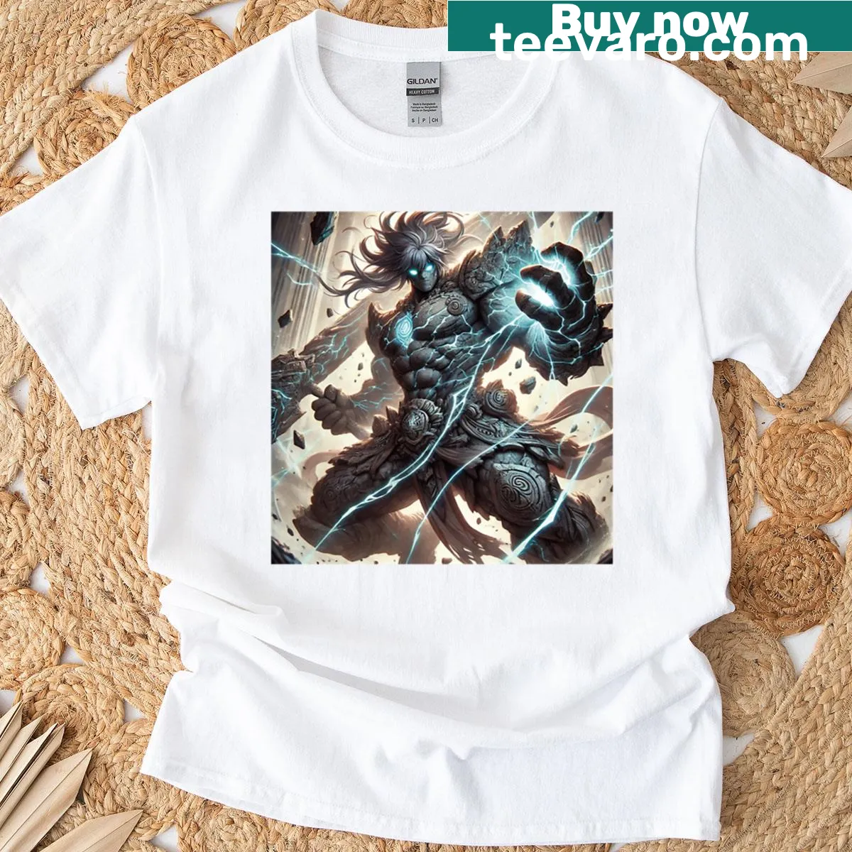 Anime warrior T-shirt featuring a dynamic illustration of a fierce character — on a men's t-shirt