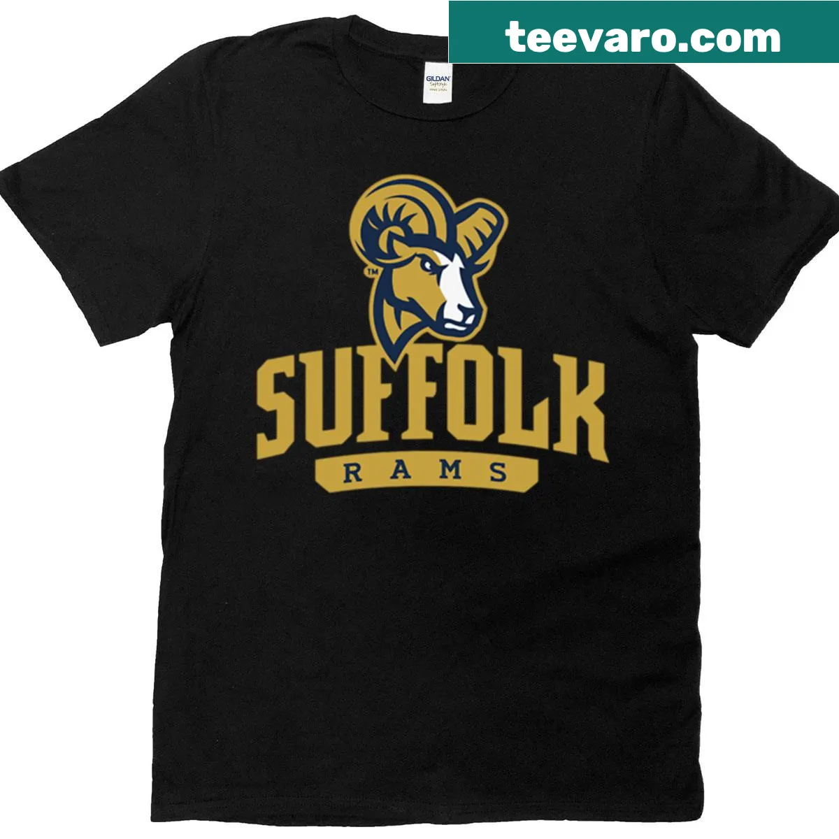 Suffolk University T-shirt with university branding — on a men's t-shirt
