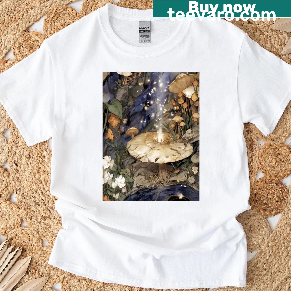 Illustrative T-shirt evoking themes of adventure and discovery with a whimsical design. — on a men's t-shirt