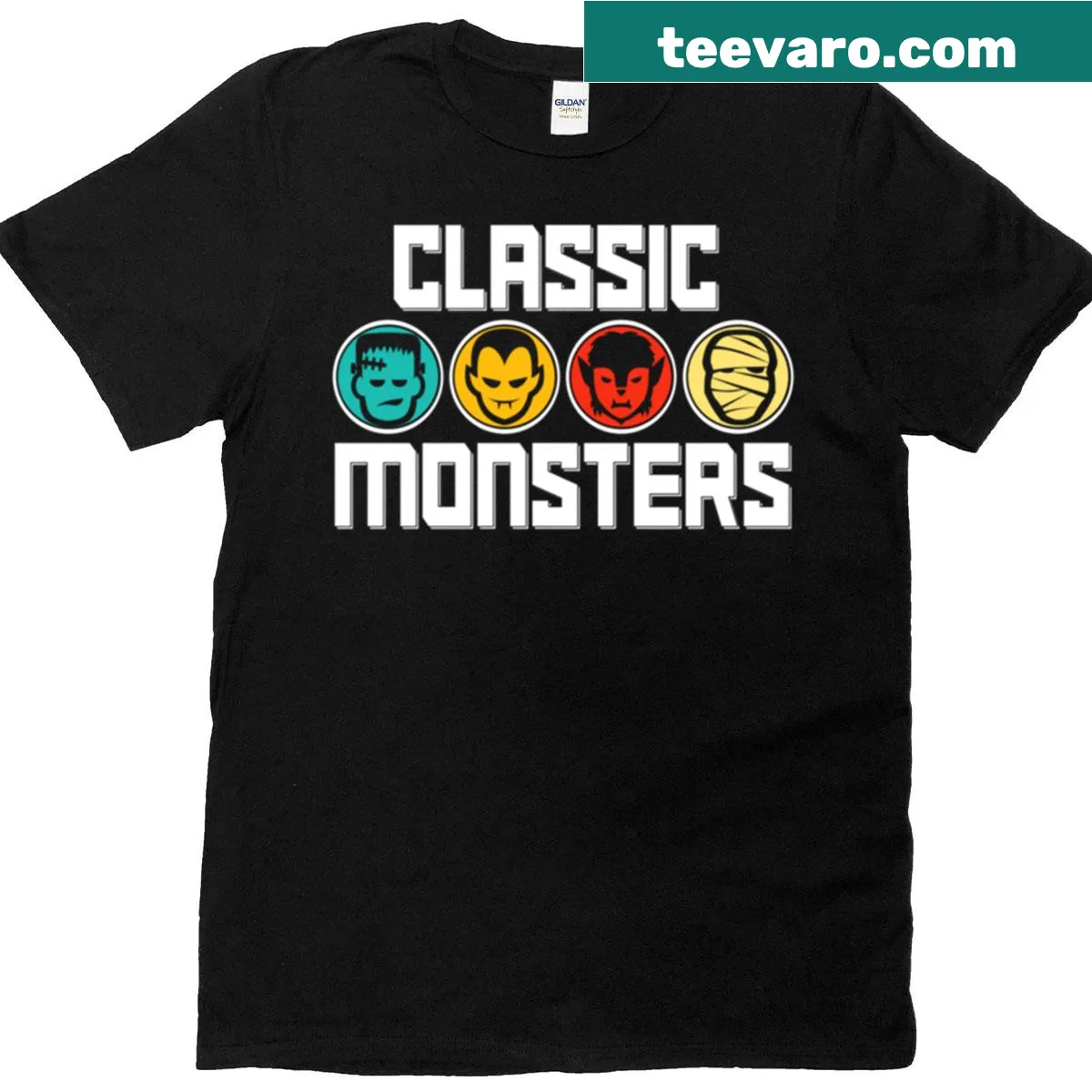 T-shirt with an artistic illustration of classic monsters — on a men's t-shirt