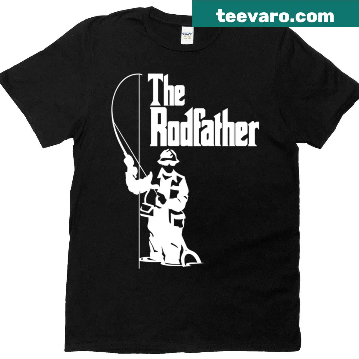 Fun fishing-themed t-shirt with the phrase The Rodfather — on a men's t-shirt