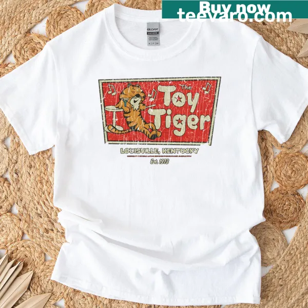 Vintage-style graphic of a playful tiger on T-shirt