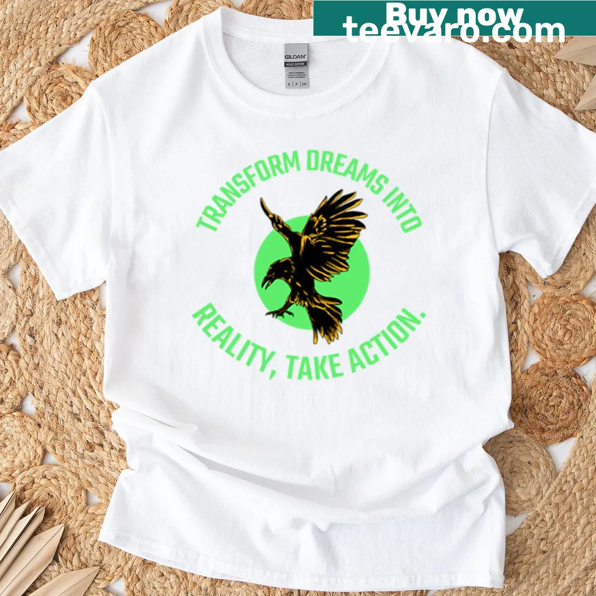 Motivational typography on the Transform Dreams Into Reality t-shirt — on a men's t-shirt