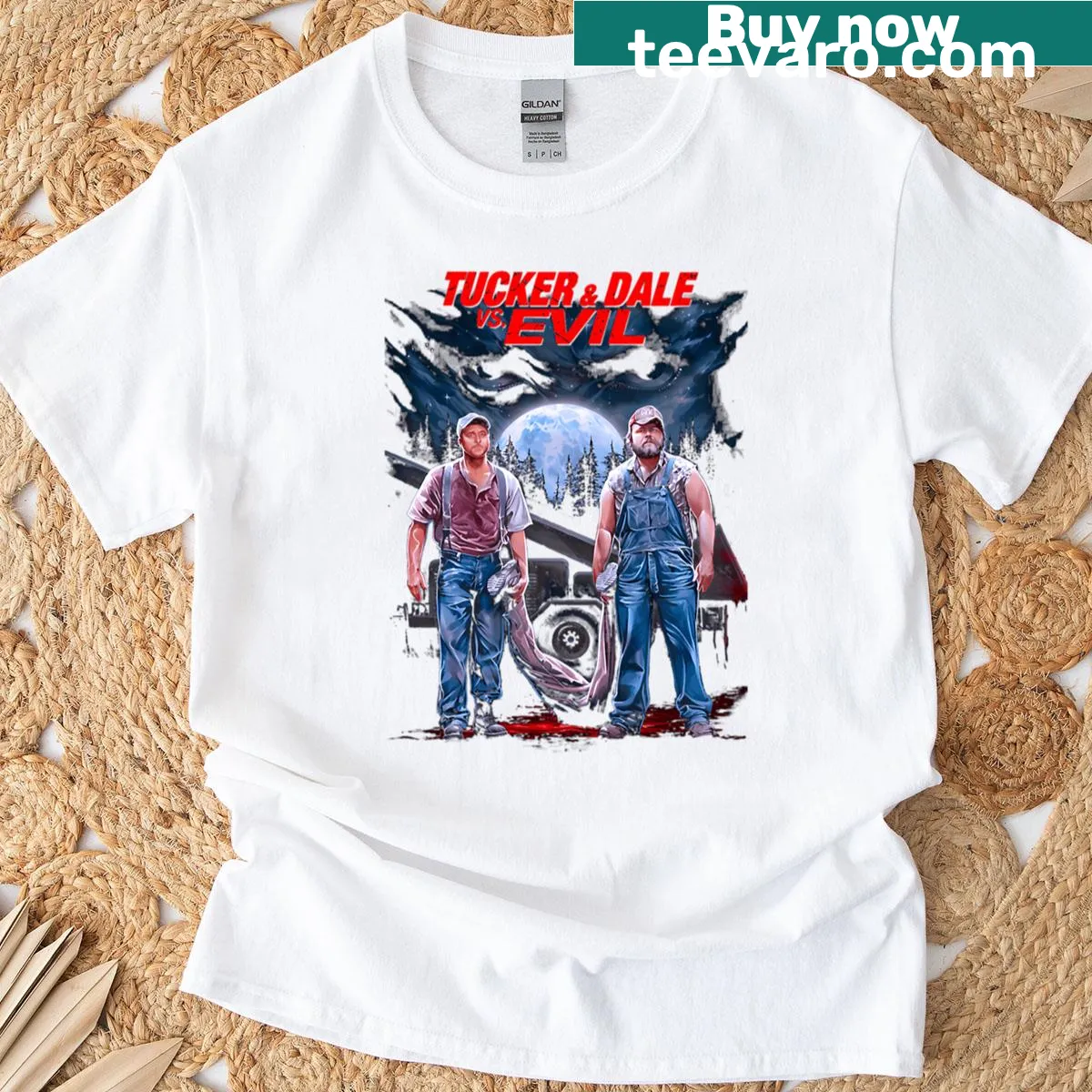 T-shirt with graphic inspired by Tucker and Dale vs. Evil movie — on a men's t-shirt
