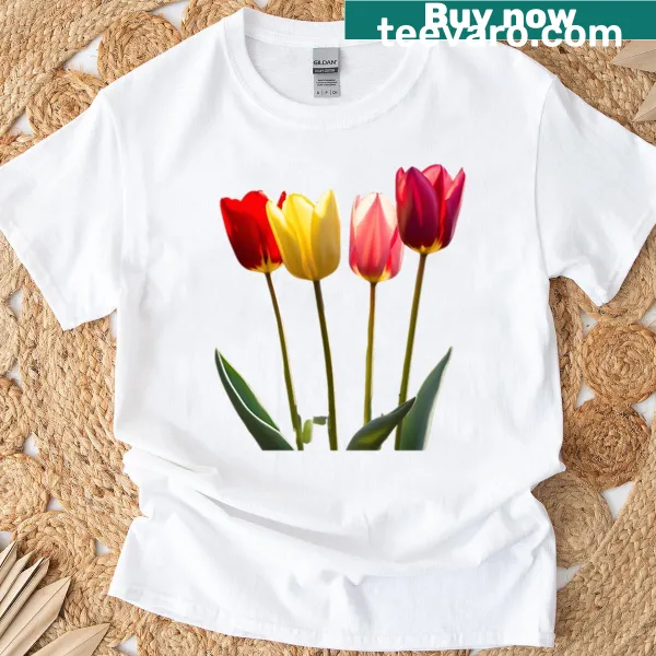 Vintage distressed T-shirt featuring a whimsical tulip design