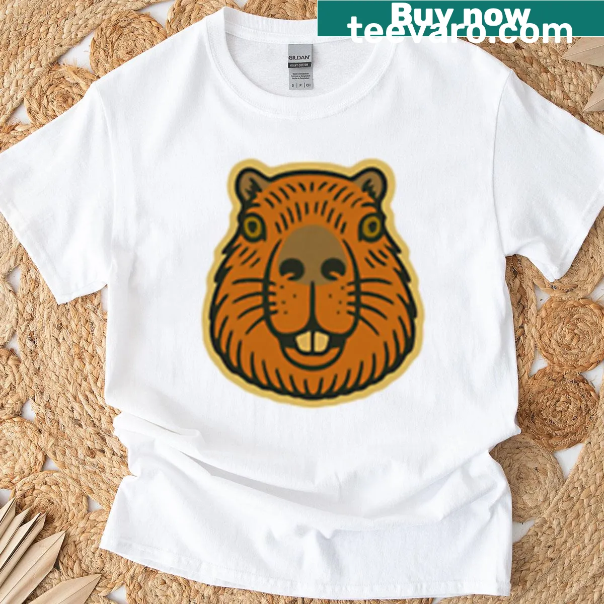 Vintage-style T-shirt featuring a cartoon capybara face design — on a men's t-shirt