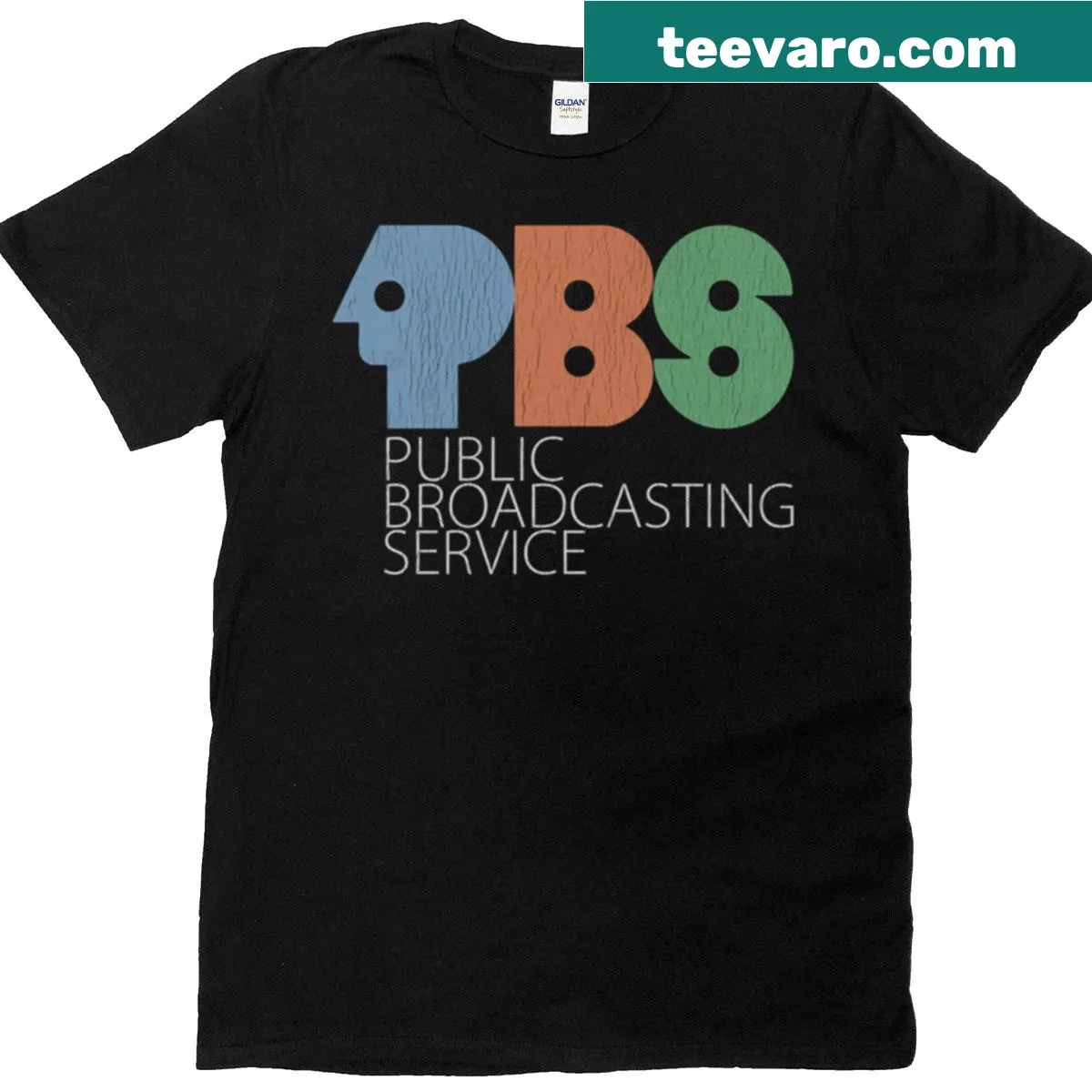 Oversized vintage PBS logo t-shirt — on a men's t-shirt