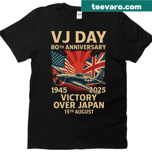 Distressed T-shirt with a vintage graphic of the American flag for V-J Day