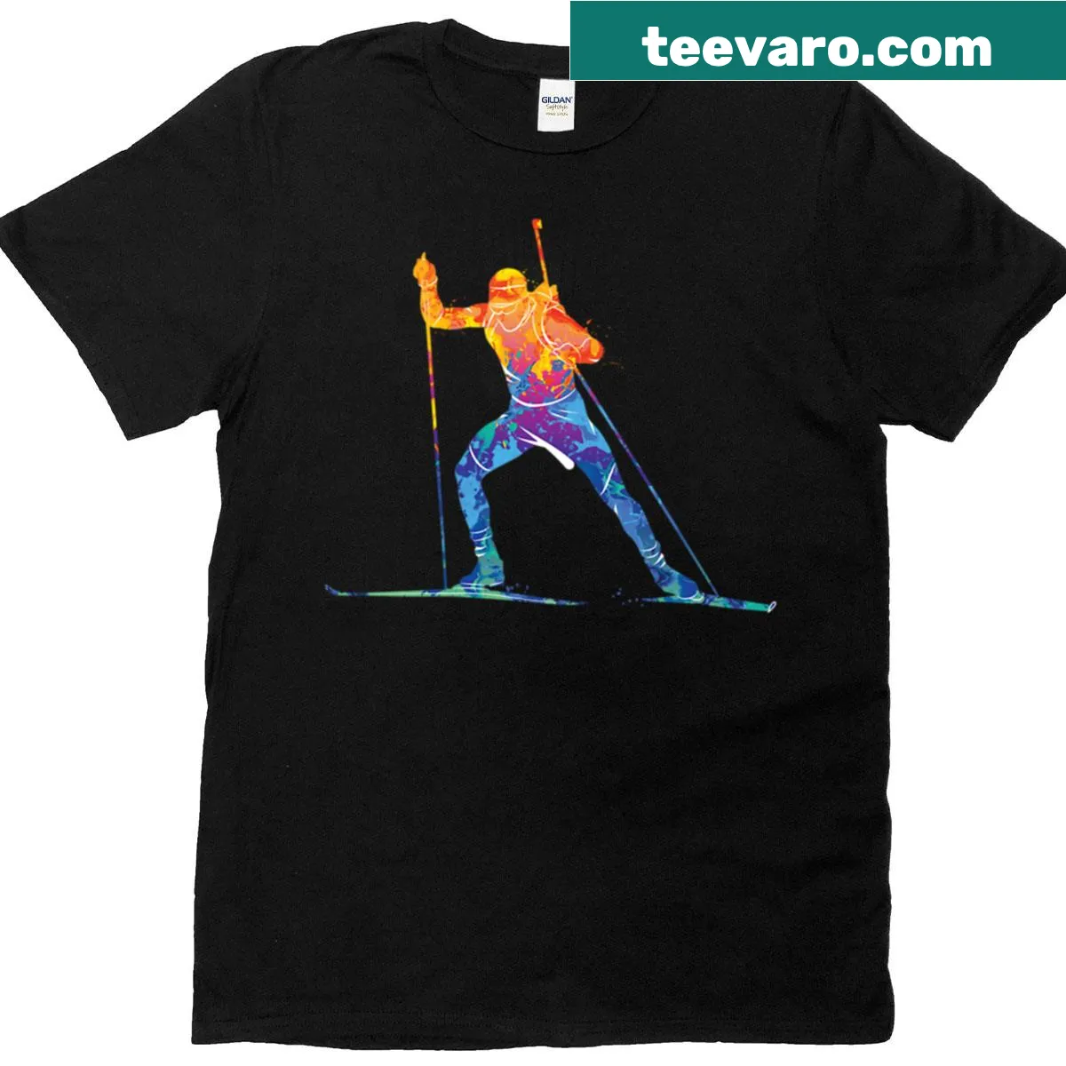 Watercolor biathlon t-shirt with graceful design — on a men's t-shirt