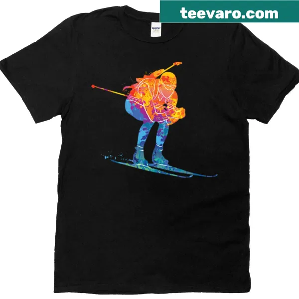 T-shirt with watercolor ski biathlon illustration