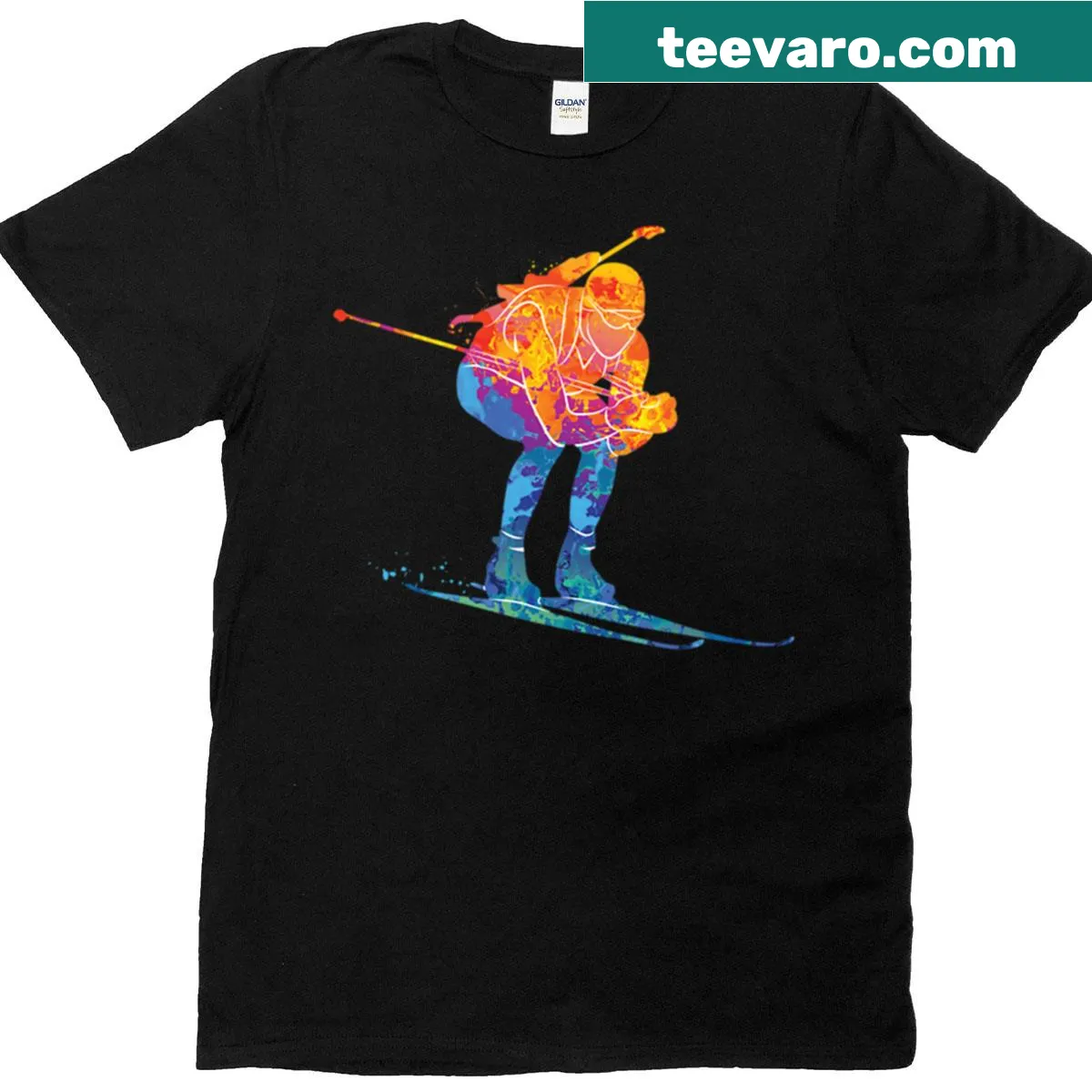T-shirt with watercolor ski biathlon illustration — on a men's t-shirt