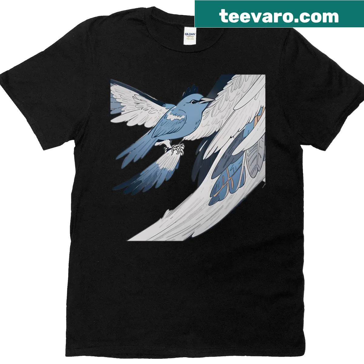 Futuristic T-shirt featuring majestic birds and machines — on a men's t-shirt