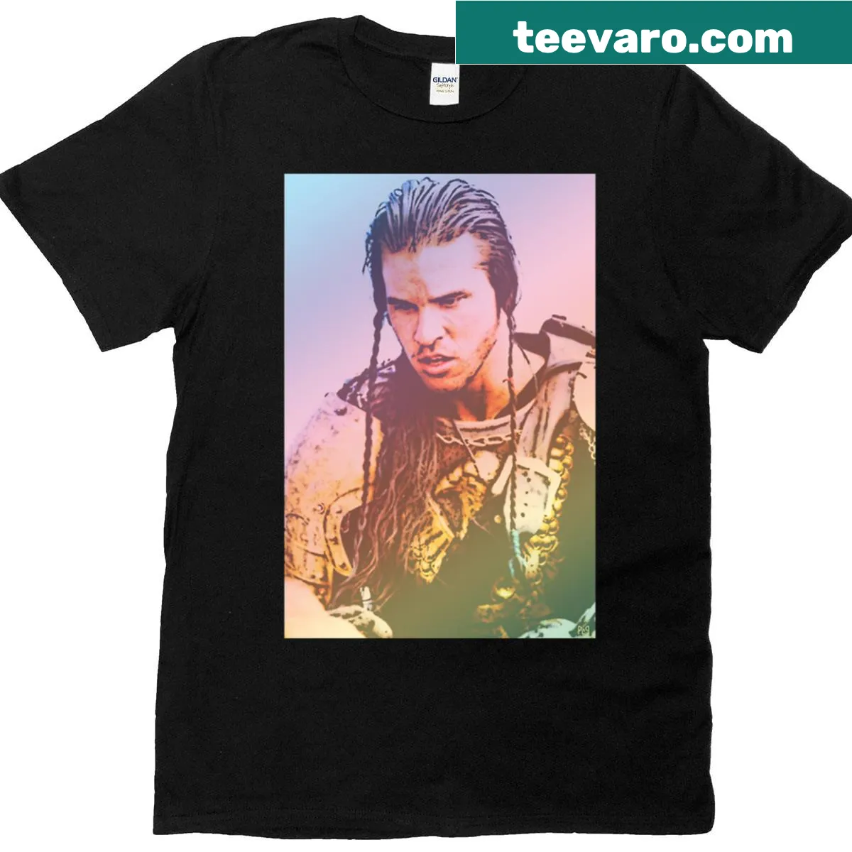 Illustrated digital painting of Willow Madmartigan in a repeating pattern — on a men's t-shirt