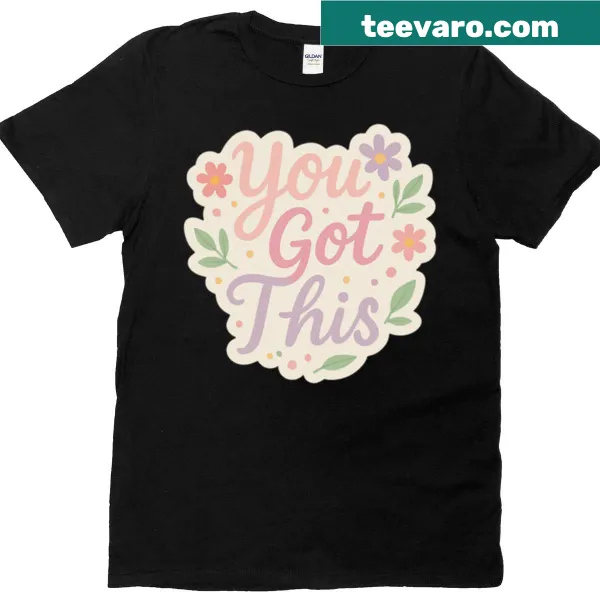 T-shirt with pastel flowers and motivational text