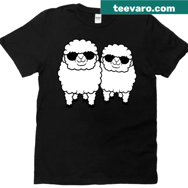 Playful T-shirt featuring two cartoon sheep in sunglasses