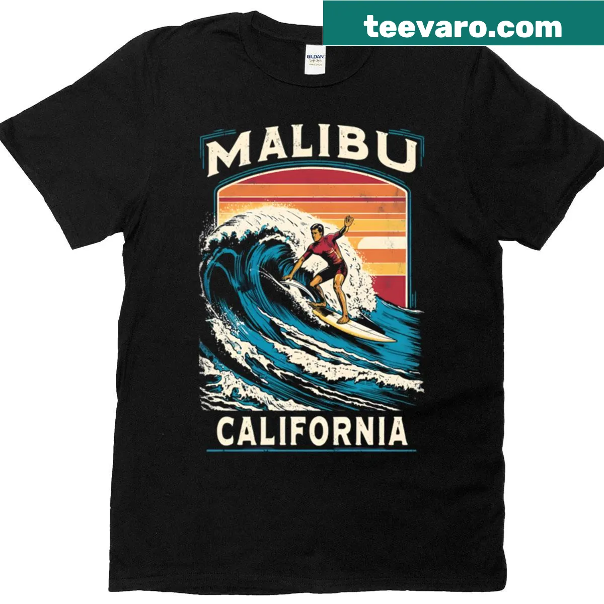 Vintage illustration of Malibu on a casual t-shirt — on a men's t-shirt