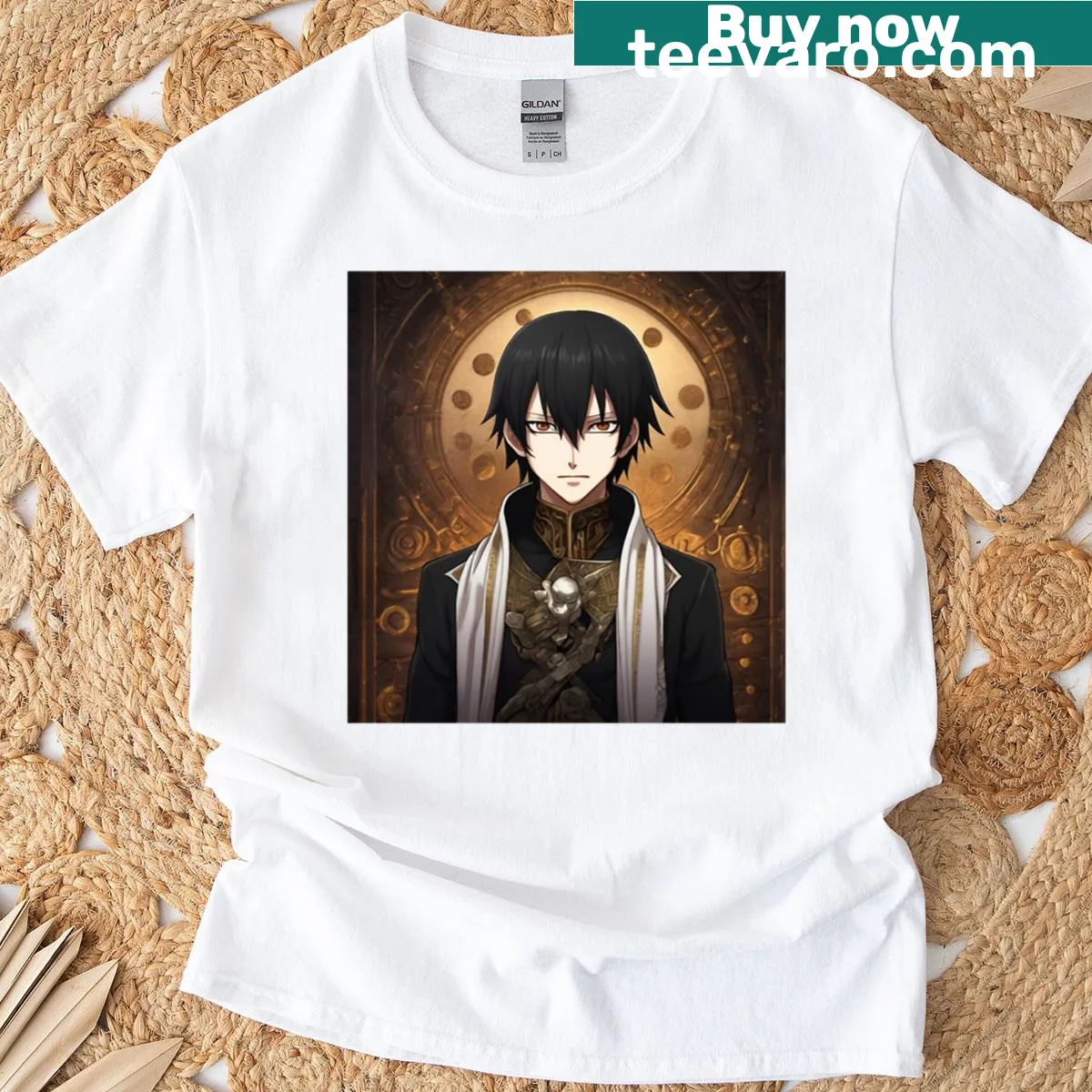 Illustration of an anime sorcerer casting spells on a t-shirt — on a men's t-shirt