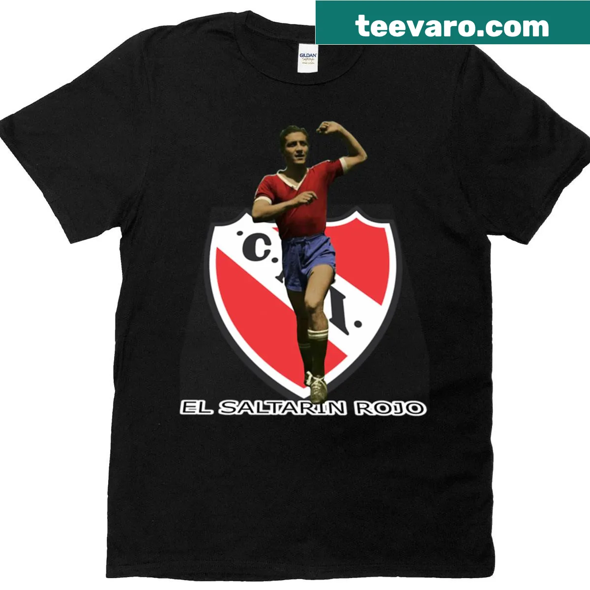 Typographic T-shirt honoring Arsenio Erico in soccer — on a men's t-shirt
