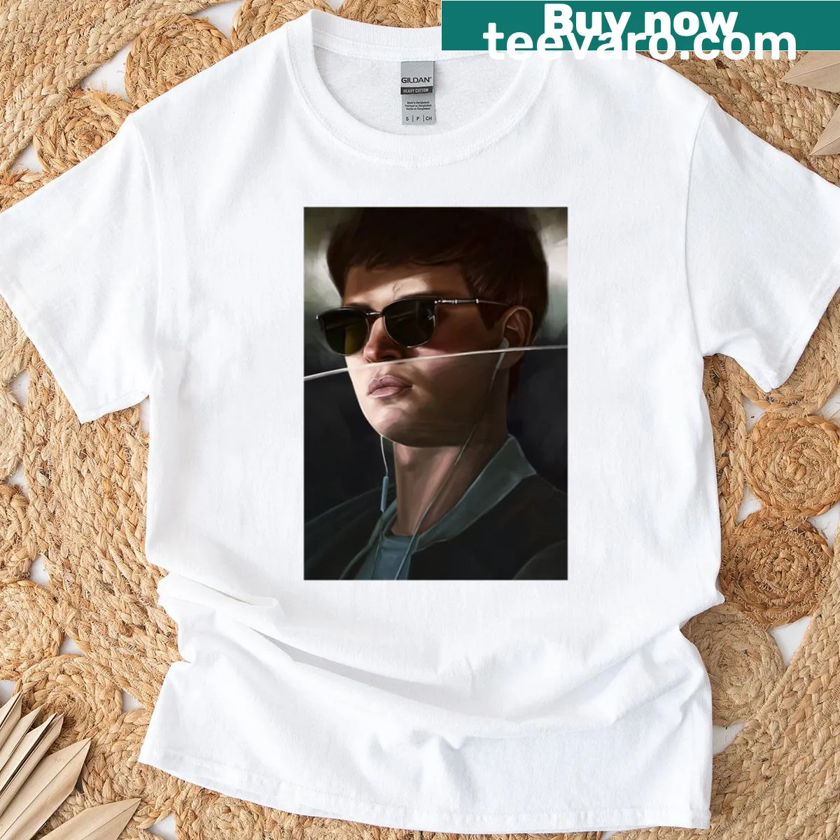 Illustrative t-shirt inspired by the movie Baby Driver — on a men's t-shirt