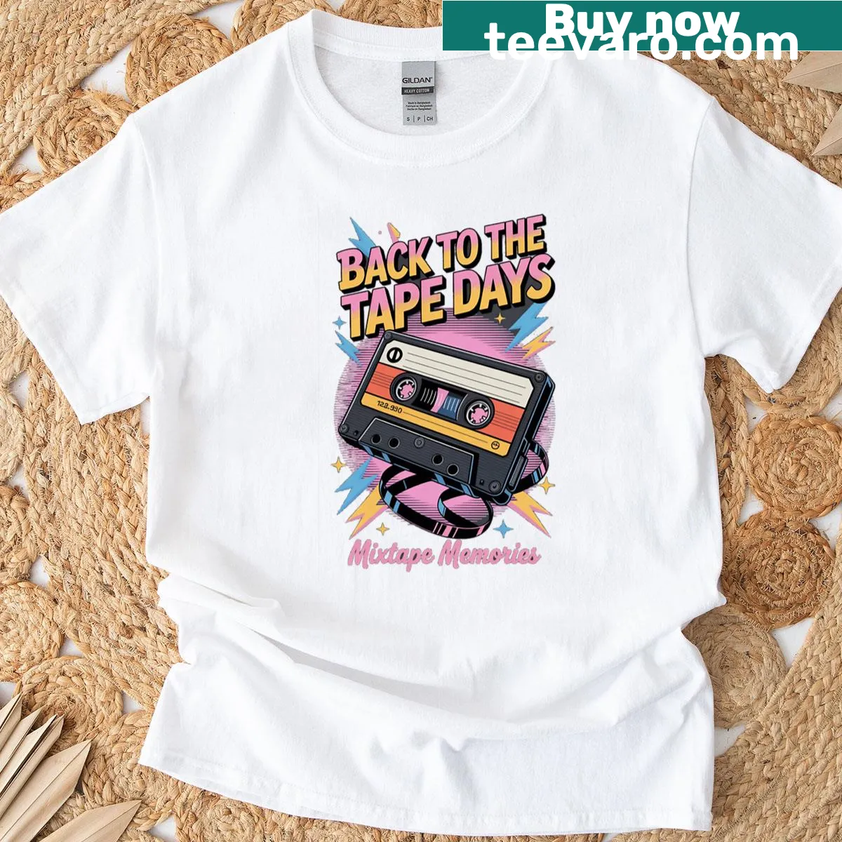 Retro graphic t-shirt celebrating cassette tapes and mixtapes — on a men's t-shirt