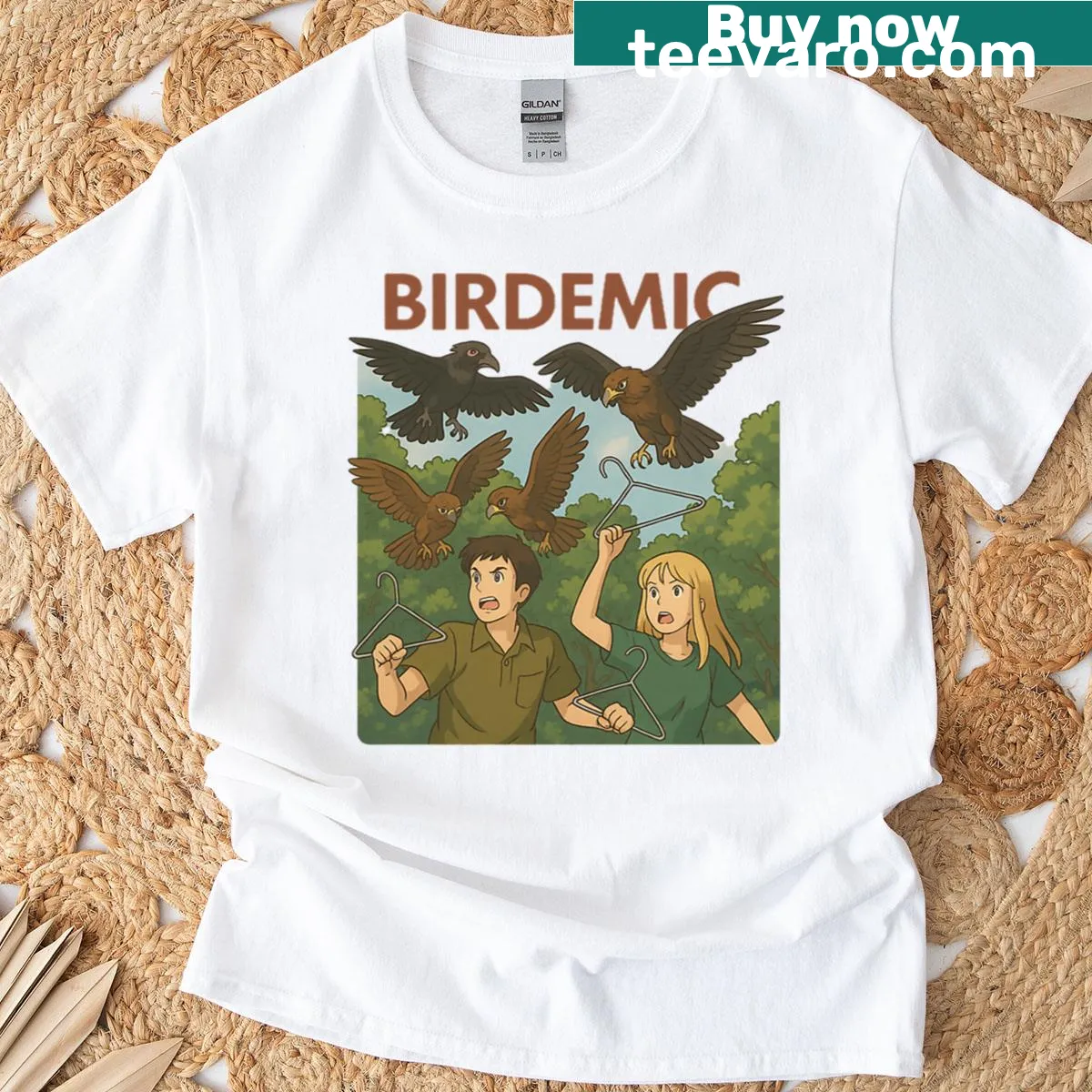 Oversized t-shirt featuring birds from the movie Birdemic — on a men's t-shirt