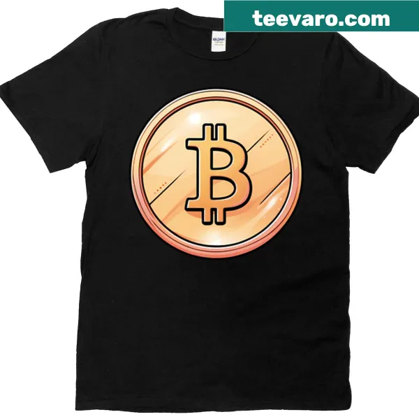 T-shirt featuring a stylized Bitcoin coin graphic