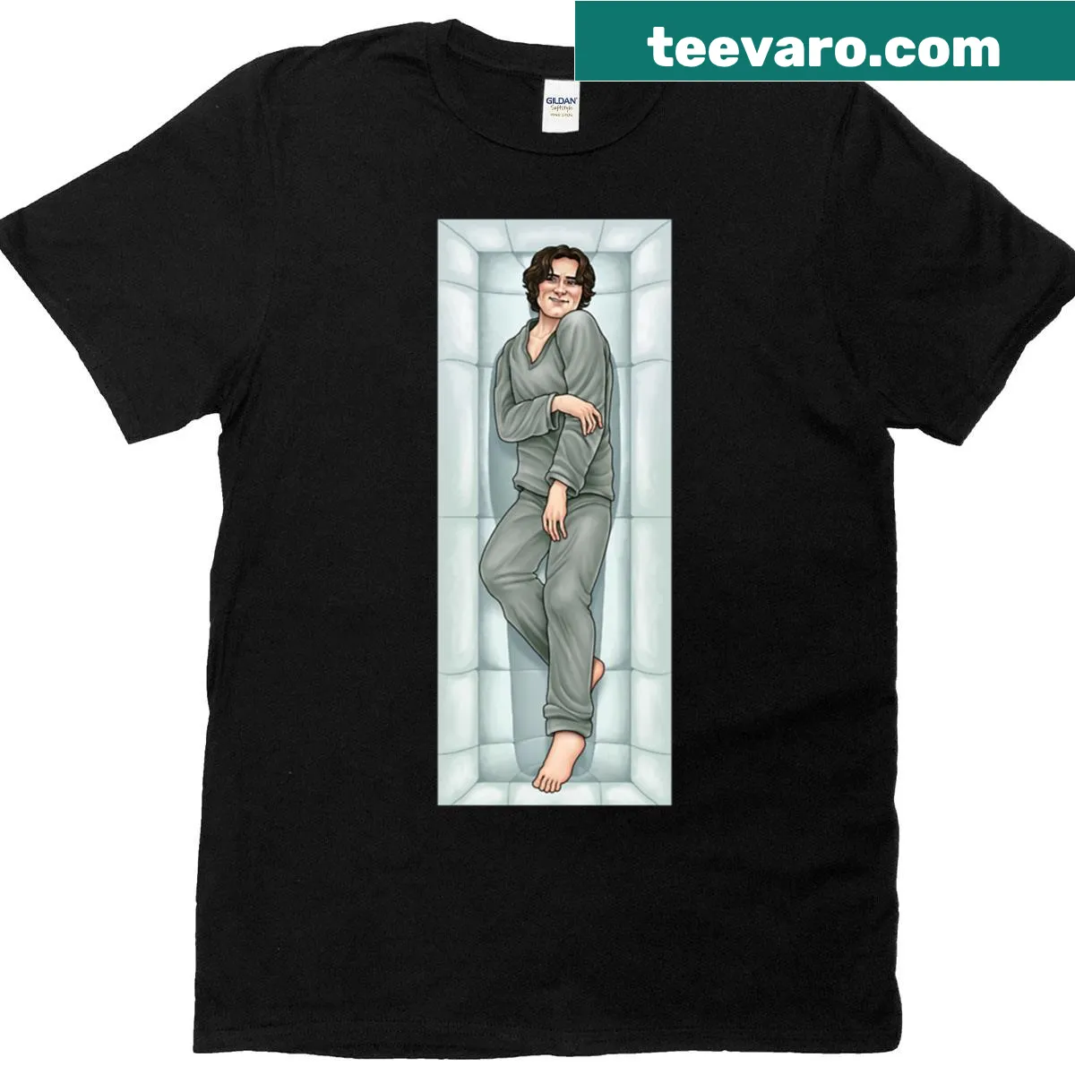 Playful Bobbie Baby in His Box graphic on a T-shirt for moms — on a men's t-shirt