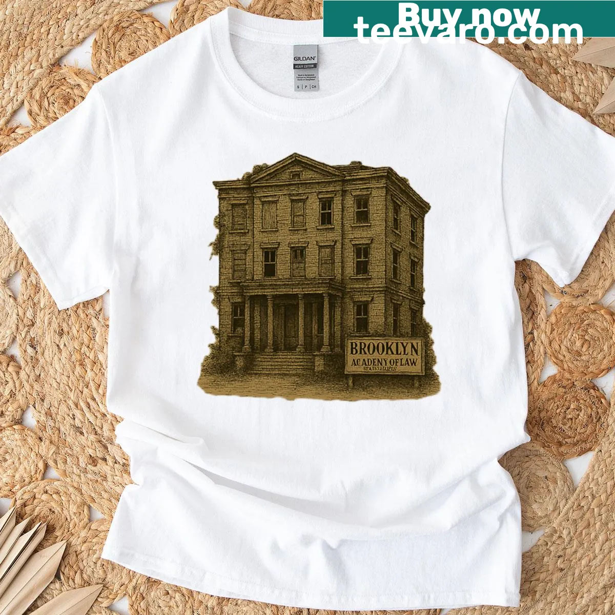 Brooklyn Academy of Law t-shirt with classic typography — on a men's t-shirt