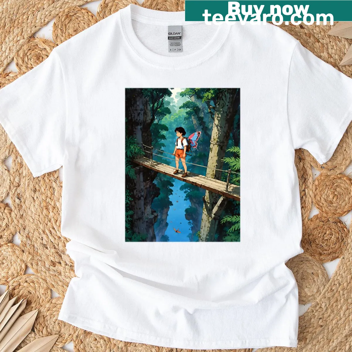 Retro anime artwork of butterflies in a dreamy grove — on a men's t-shirt