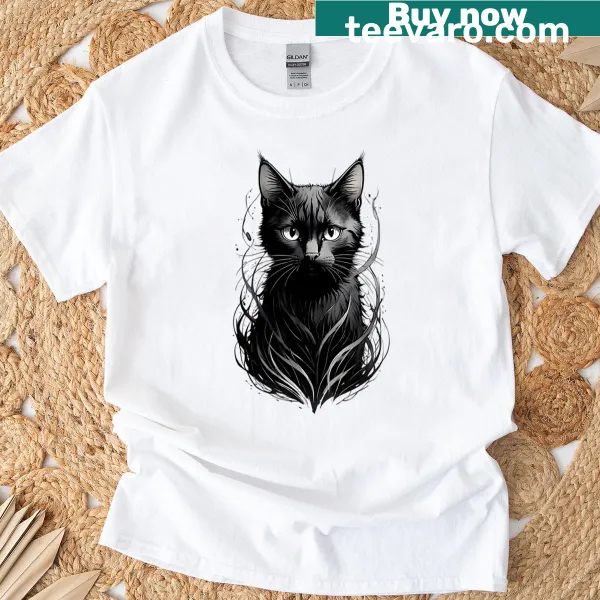 Charming cat illustration on a casual T-shirt design
