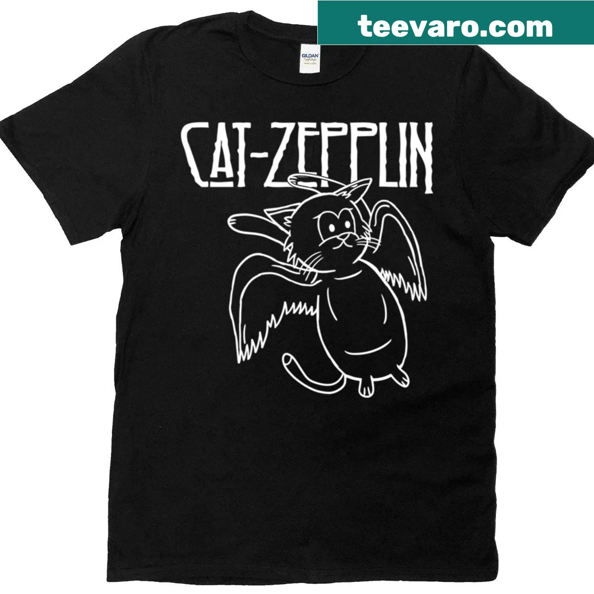 Cat Zepplin T-shirt featuring a playful cat illustration — on a men's t-shirt