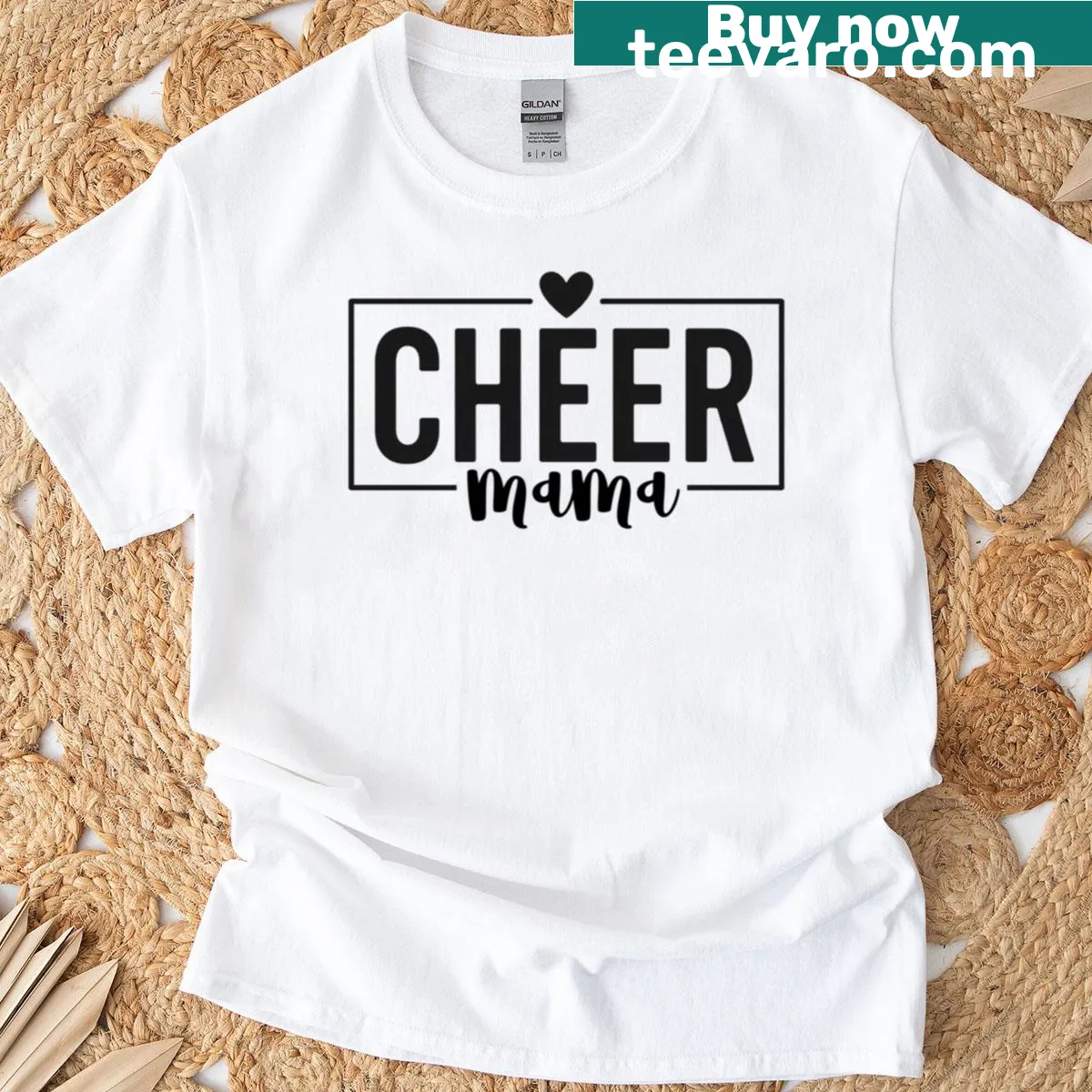 Modern minimalist heart design on an oversized Cheer Mama t-shirt — on a men's t-shirt