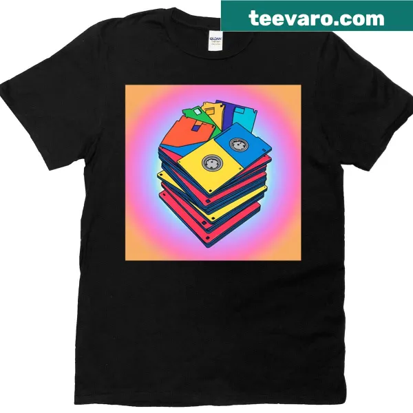 Retro graphic T-shirt featuring a floppy disk design