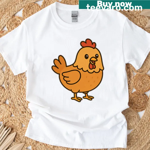 Cartoon chicken illustration on a cute t-shirt