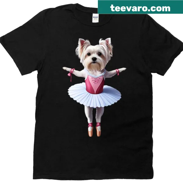 Illustration of a Maltese dog in a ballet tutu on a T-shirt