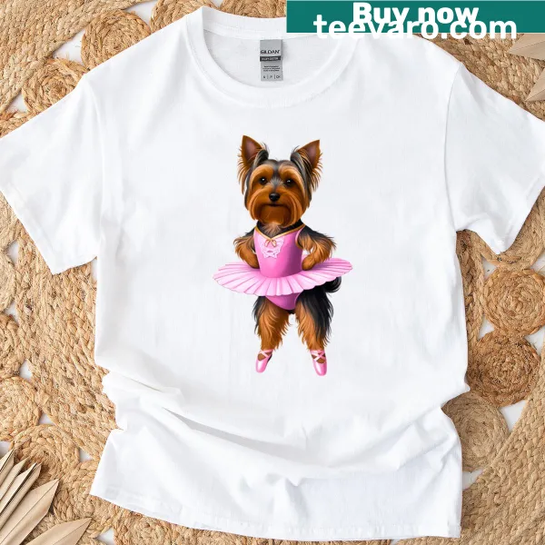 Oversized t-shirt with a cute illustration of a dancing Yorkshire Terrier ballerina