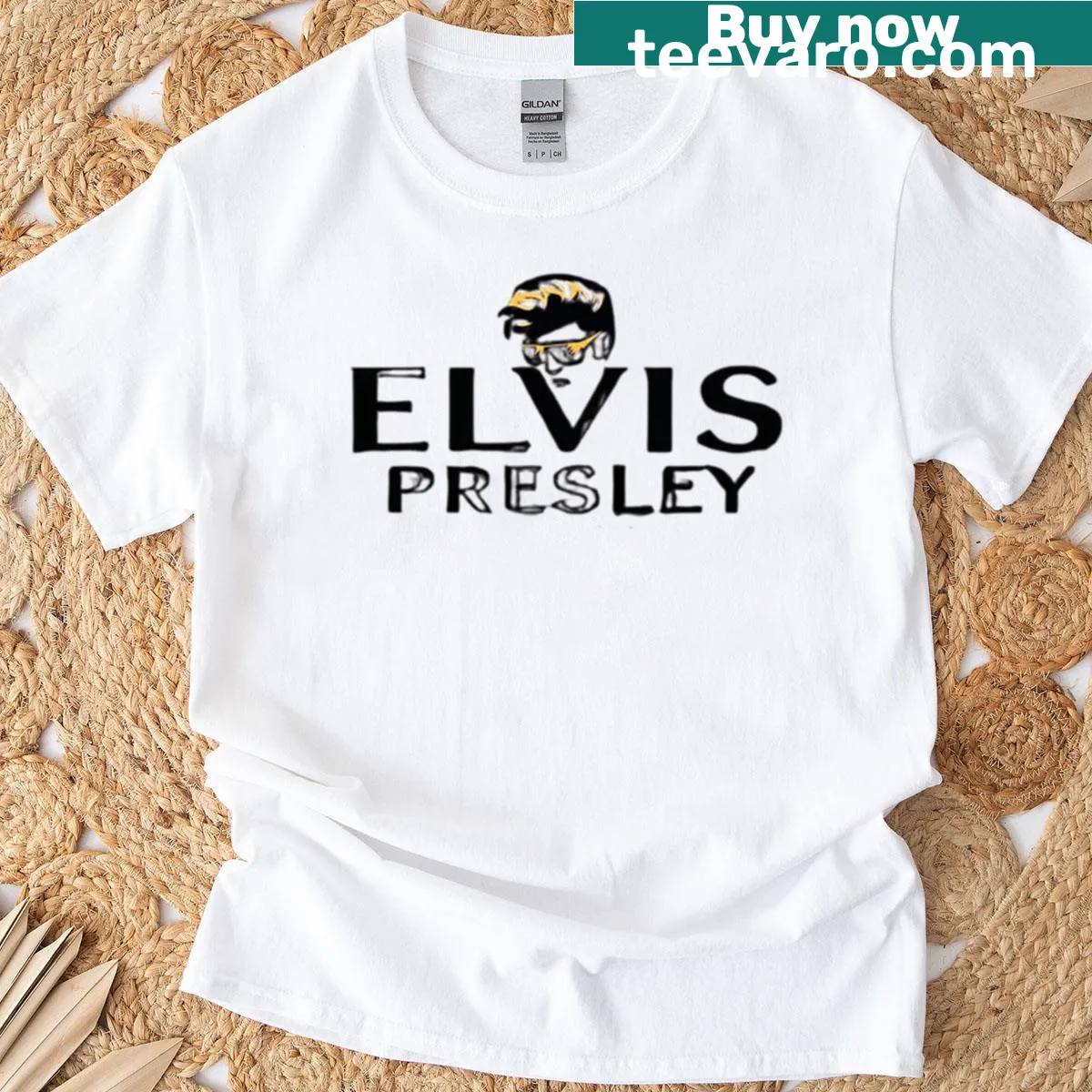 Dynamic retro graphic of Elvis Presley on a T-shirt — on a men's t-shirt