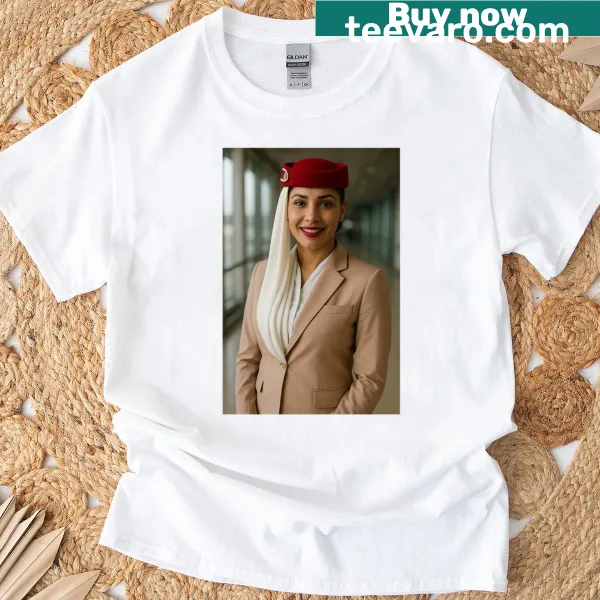 Oversized Emirates Cabin Crew T-shirt with aviation-themed illustration