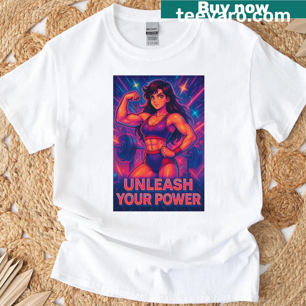 Empowered woman anime-themed graphic on T-shirt — on a men's t-shirt