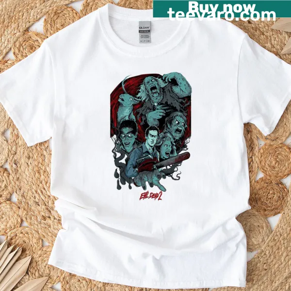 Evil Dead II themed t-shirt with iconic horror imagery