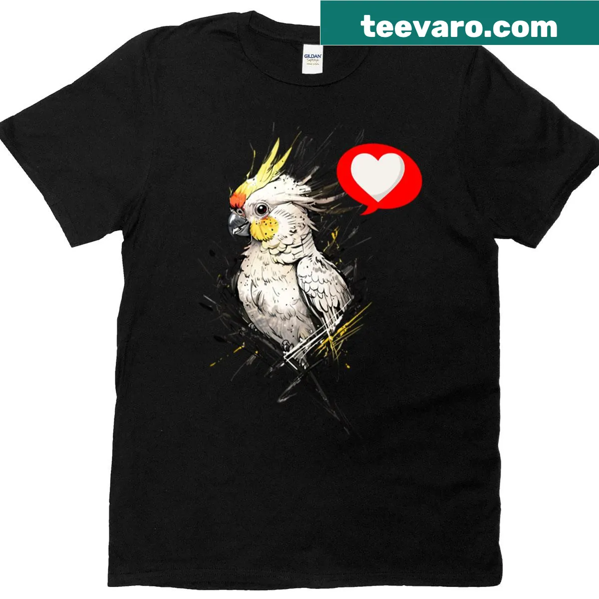 Funny cockatiel illustration on a T-shirt for bird lovers. — on a men's t-shirt