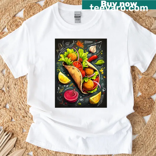 Illustrated falafel wrap t-shirt with fresh vegetables