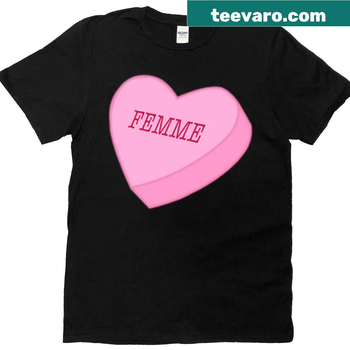 Oversized Femme Candy Heart T-shirt with whimsical heart design — on a men's t-shirt