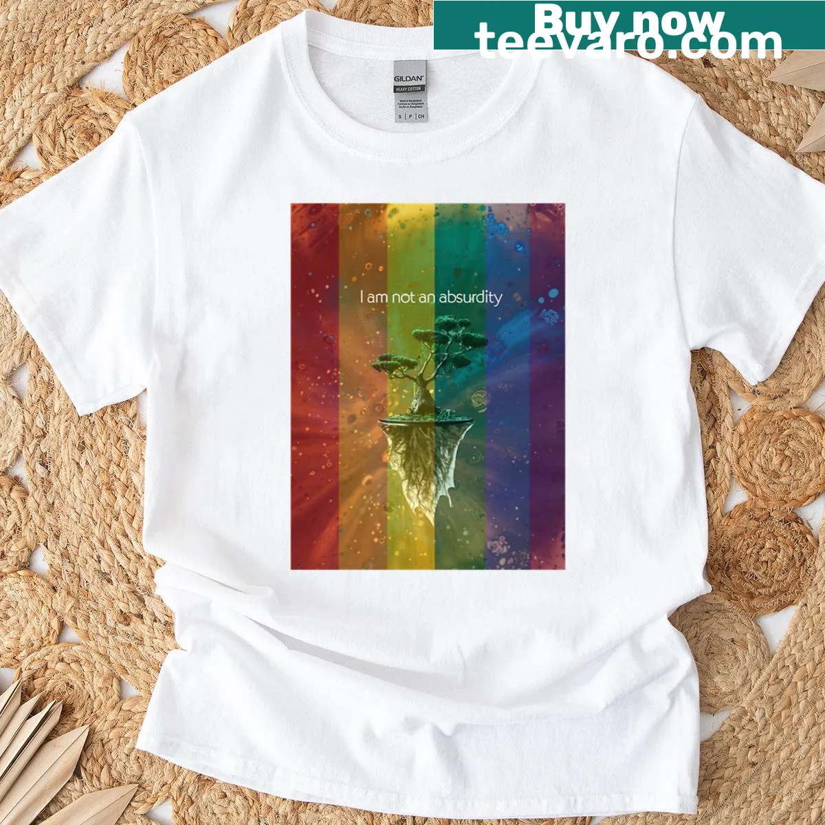 Floating bonsai tree illustration on a nature-inspired t-shirt — on a men's t-shirt