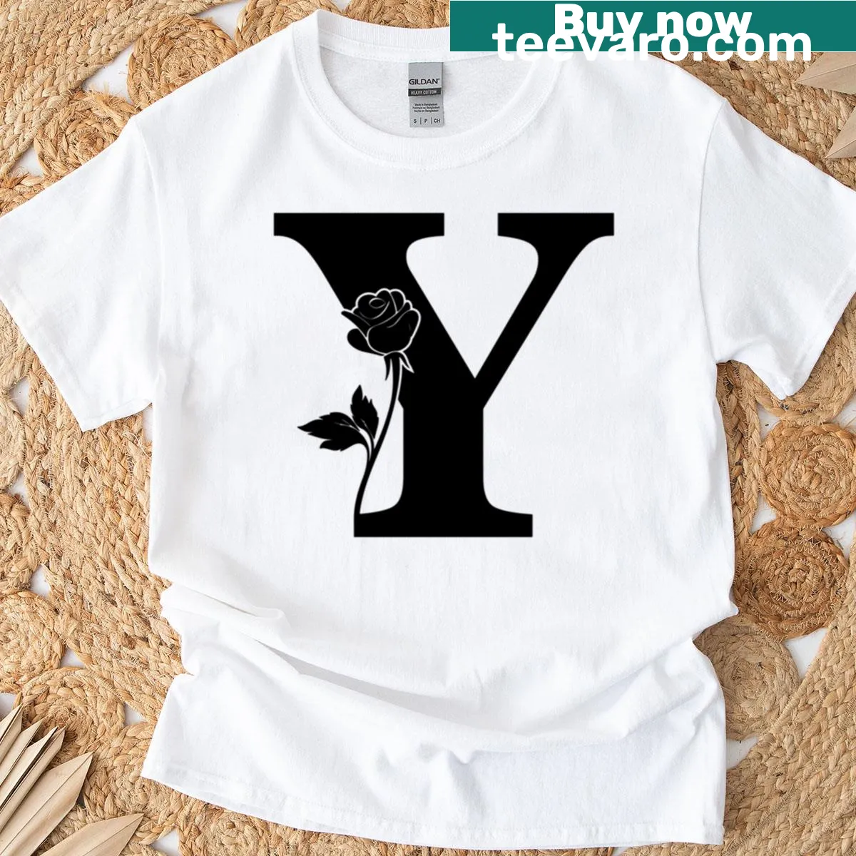 Oversized floral letter Y with rose design on a t-shirt — on a men's t-shirt