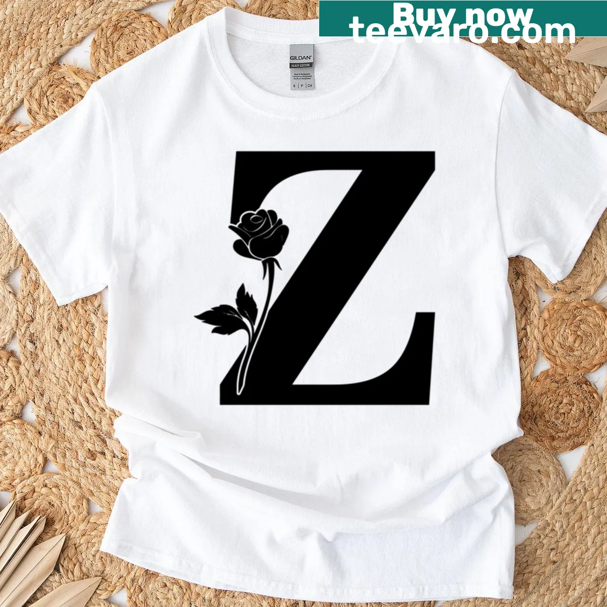 Floral Letter Z T-shirt featuring rose botanical design and monogram. — on a men's t-shirt